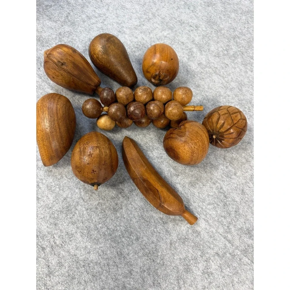 Vintage Hand Carved Assorted Wooden Fruit 9 pieces Philippines‎